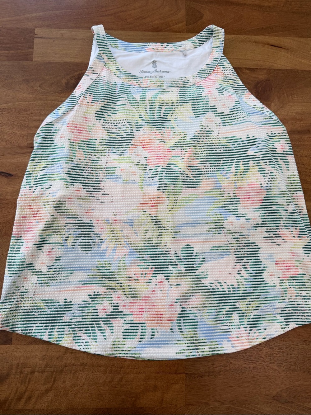 Tommy Bahama Striped ‘Islandzone’ Top in Pastel Green, Blue & Pink - Size XL